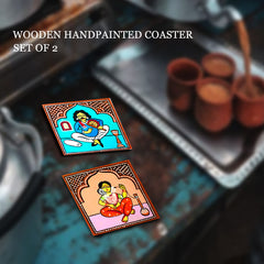 Wooden handpainted Babuculture inspired Coasters art Set Of 2 | Wooden handpainted coaster decor