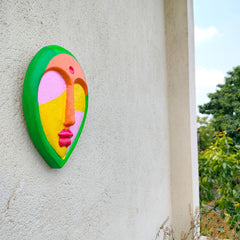Vibrant Hand-Painted Papier-Mâché Wall Mask – Abstract Face Design