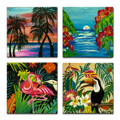 Hand Painted Wooden Coasters Pack of 4 with