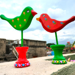 Craftooba Handpainted Wooden Bird showpiece Set-of-2 Green & Red | Wooden Birds | showpiece | Handpainted | Table top | Home Decor |