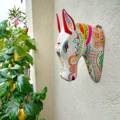 Wooden Hand Painted Horse Face – 11 Inches White