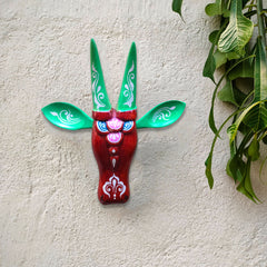 Hand-Painted Wooden Cow Head Wall Decor | Oachira Festival Inspired | Vastu Positive Decor | 10 Inches