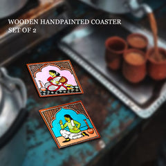 Wooden handpainted Babuculture inspired Coasters art Set Of 2 | Wooden handpainted coaster decor