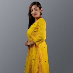 Yellow Jamdani Dress with Lace Detailing