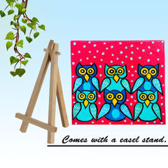 Craftooba Hand-Painted Mini Canvas – Vibrant Owl Family Art