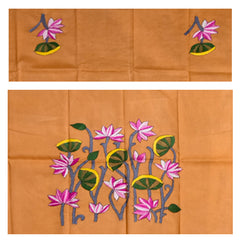 Hand-Embroidered 100% Cotton Blouse Fabric – Peach with Lotus Floral Design | Blouse material | Designer blouse | Kantha hand embroidered blouse piece