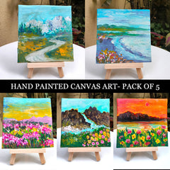 Craftooba Hand-Painted Mini Canvas Art Pack Of 5 | Hand Painted Canvas | Pack of 5 | Gift |
