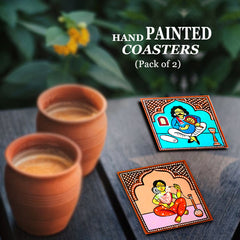Wooden handpainted Babuculture inspired Coasters art Set Of 2 | Wooden handpainted coaster decor