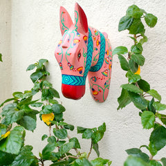 Wooden Hand Painted Horse Face – 11 Inches Pink