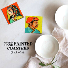Wooden handpainted Raja and Rani inspired Coasters art Set Of 2 | Wooden handpainted coaster decor