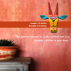 Hand-Carved & Hand-Painted Wooden Cow Head | 15 Inches | Vastu Positive Decor | Oachira Festival Inspired