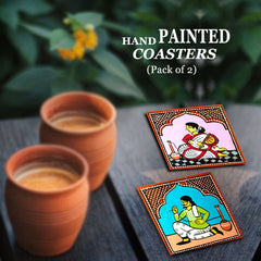 Wooden handpainted Babuculture inspired Coasters art Set Of 2 | Wooden handpainted coaster decor