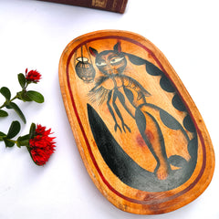 Craftooba A Curious Tale from Kolkata The Cat with The Prawn Handpainted Wooden Tray | Trays | Wooden Tray | Handpainted Trays | Decorative Trays | Serving Tray | Table Top | Decor |