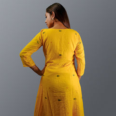Yellow Jamdani Dress with Lace Detailing