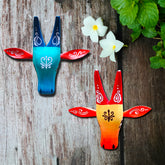 Craftooba 6 inches ref Handpainted Designed Cow Head Combo Red & Blue | Bull Head | Wall Decor | Vintage Decor | Nandi | Home Decor