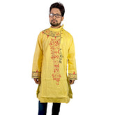 Craftooba Hand Painted Cotton Yellow Colour Punjabi for Men | Punjabi | Ethnic Wear | Clothing | Kurta | Kurta for Men