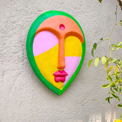 Vibrant Hand-Painted Papier-Mâché Wall Mask – Abstract Face Design