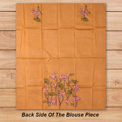 Hand-Embroidered 100% Cotton Blouse Fabric – Peach with Lotus Floral Design | Blouse material | Designer blouse | Kantha hand embroidered blouse piece