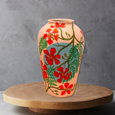 Hand Painted Floral Terracotta Vas- Table Top Decor- Home Decor