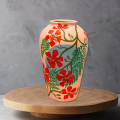 Hand Painted Floral Terracotta Vas- Table Top Decor- Home Decor