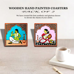 Wooden handpainted Babuculture inspired Coasters art Set Of 2 | Wooden handpainted coaster decor