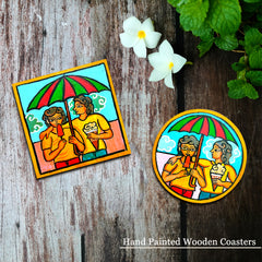 Wooden handpainted Coasters art Set Of 2 – | Wooden handpainted coaster decor
