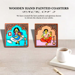 Wooden handpainted Babuculture inspired Coasters art Set Of 2 | Wooden handpainted coaster decor