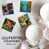 Hand Painted Wooden Coasters Pack of 4 with