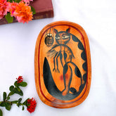 Craftooba A Curious Tale from Kolkata The Cat with The Prawn Handpainted Wooden Tray | Trays | Wooden Tray | Handpainted Trays | Decorative Trays | Serving Tray | Table Top | Decor |