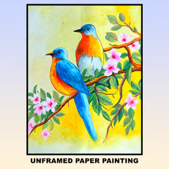 Craftooba Unframed Original Paper Paintings of Birds On Blossoms | Paintings | Handpainting | Paper painting | Unframed | Original Painting |