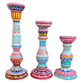 Wooden Hand Painted Decorative Candle Stand - Set of 3 | cnadle | Candle Stand | Diwali Gift | Decor |