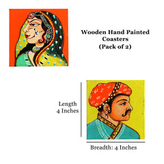 Wooden handpainted Raja and Rani inspired Coasters art Set Of 2 | Wooden handpainted coaster decor