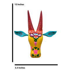 Hand-Carved & Hand-Painted Wooden Cow Head | 15 Inches | Vastu Positive Decor | Oachira Festival Inspired