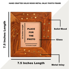 Craftooba Premium Handcrafted Metal Inlay Wooden Frame – 3.5 x 3.5 inch Photo Display | Photo frame | Wooden photo Frame |