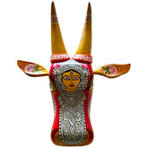 Craftooba "MAA Durga Inspired 15 Inches ref Hand-Painted Cow Head | Bull Head | Wall Decor | Vintage Decor | Nandi | Home Decor
