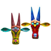 Craftooba 10 Inches ref Hand-Painted Cow Head RED-Yellow Lotus Set of 2 (Combo) | Bull Head | Wall Decor | Vintage Decor | Nandi | Home Decor