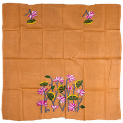 Hand-Embroidered 100% Cotton Blouse Fabric – Peach with Lotus Floral Design | Blouse material | Designer blouse | Kantha hand embroidered blouse piece