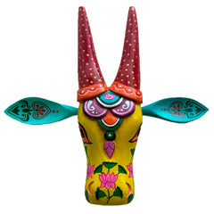 Hand-Carved & Hand-Painted Wooden Cow Head | 15 Inches | Vastu Positive Decor | Oachira Festival Inspired