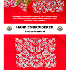 Craftooba Designer handembroidered Blouse Piece | Blouse Material | Designer Blouse | Kantha Hand Embroidered Blouse Piece | red floral