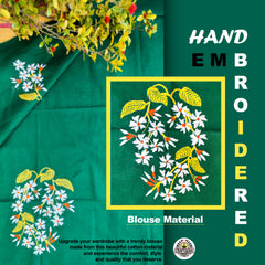 Craftooba Designer handembroidered Blouse Piece | Blouse Material | Designer Blouse | Kantha Hand Embroidered Blouse Piece Green flower