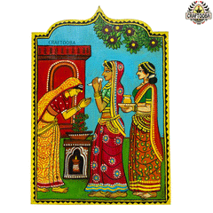 3 Women in Tulsi Mandir Devotional Wall Plate | Wall Decor | Size 13 inches