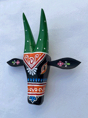 Handcrafted Wooden Cow Head Wall Decor | 7 Inches | Oachira Festival Kerala Inspired | Vastu Positive Home Decor