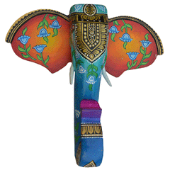 15-Inch Wooden Hand-Carved & Hand-Painted Elephant Head Wall Décor
