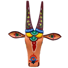 Handcrafted 10-Inch Wooden Cow Head Wall Decor | Oachira Festival Kerala Inspired | Vastu Positive Traditional Art