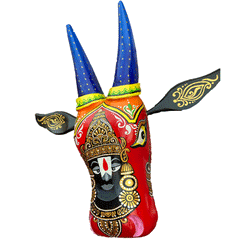Hand-Carved & Hand-Painted Wooden Cow Head | Lord Balaji | 15 Inches | Vastu Positive Decor | Oachira Festival Inspired
