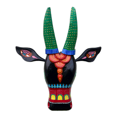 Hand-Carved & Hand-Painted Wooden Cow Head | 15 Inches | Vastu Positive Décor | Inspired by Oachira Festival, Kerala