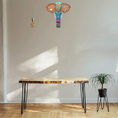 Hand-Carved & Hand-Painted Wooden Elephant Head | 10 Inches | Vastu Positive Decor | Symbol of Power and Protection