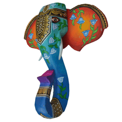 15-Inch Wooden Hand-Carved & Hand-Painted Elephant Head Wall Décor