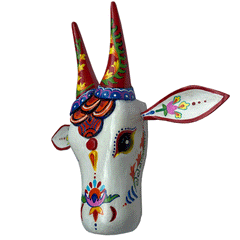 10-Inch Hand-Carved & Hand-Painted Cow head