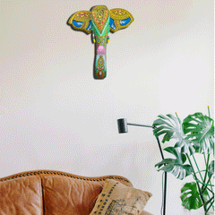 15-Inch Wooden Hand-Carved & Hand-Painted Elephant Head Wall Décor